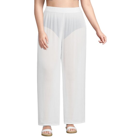 Lands' End Women's M-1X LONG Sheer Oversized Swim Cover-up Pants White - Picture 1 of 9